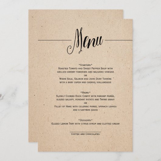 KLASISCHE WEDING MENU-KAART MENU (Voorkant / Achterkant)