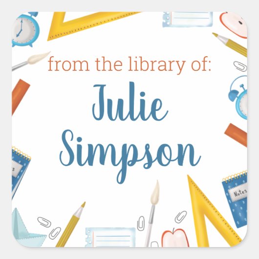 Klaslokaal Bookplate Vierkante Sticker (Voorkant)