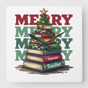 Klaslokaal Cadeau Prettig Kerstfeest Leraar Boek Vierkante Klok