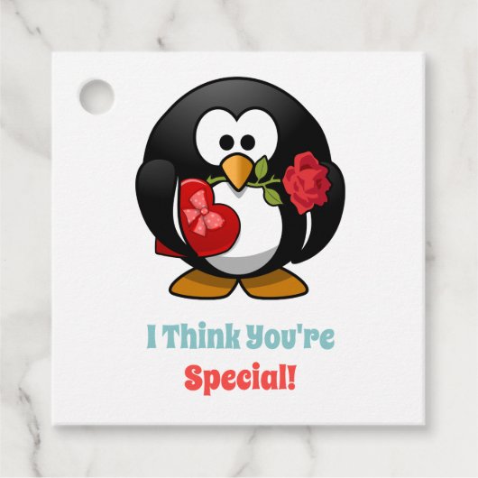 Klaslokaal Kinder Valentijnsdag Penguin Heart Bedankjes Labels (Voorkant)