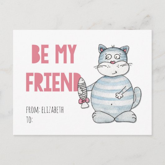 Klaslokaal kinder Valentijnse. Schattigee kat. Wee Feestdagenkaart (Voorkant)