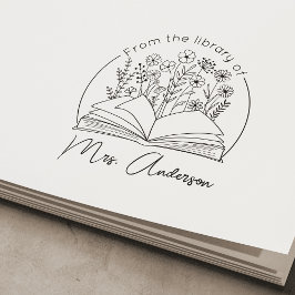 Klaslokaal "Uit de bibliotheek van" Floral Bookpla Zelfinktende Stempel