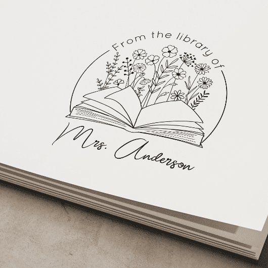 Klaslokaal "Uit de bibliotheek van" Floral Bookpla Zelfinktende Stempel