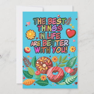 Klaslokaal Valentijnsdag Boho Donuts en Bloemen Feestdagenkaart