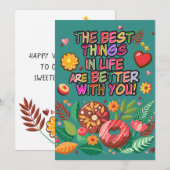 Klaslokaal Valentijnsdag Boho Donuts en Flowers Feestdagenkaart (Voorkant / Achterkant)