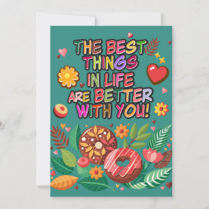 Klaslokaal Valentijnsdag Boho Donuts en Flowers Feestdagenkaart