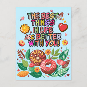 Klaslokaal Valentijnsdag Boho Donuts en Flowers Feestdagenkaart