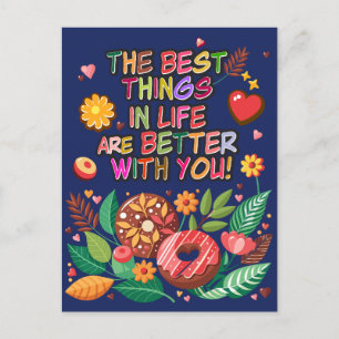 Klaslokaal Valentijnsdag Boho Donuts en Flowers Feestdagenkaart