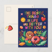 Klaslokaal Valentijnsdag Boho Donuts en Flowers Feestdagenkaart (Voorkant / Achterkant)