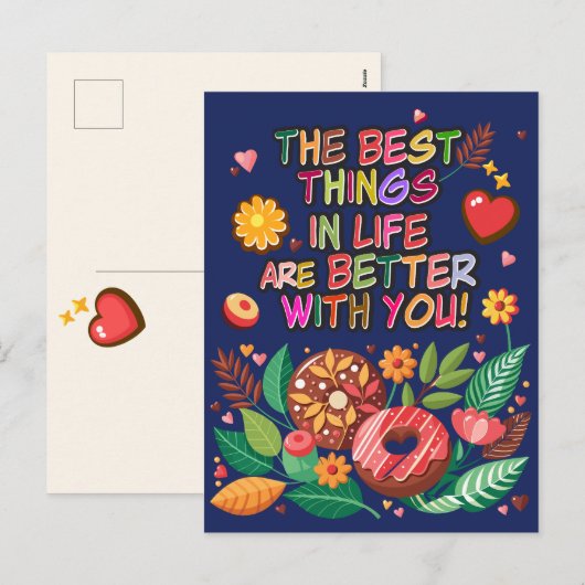 Klaslokaal Valentijnsdag Boho Donuts en Flowers Feestdagenkaart (Voorkant / Achterkant)