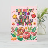 Klaslokaal Valentijnsdag Boho Donuts en Flowers Feestdagenkaart (Staand voorkant)