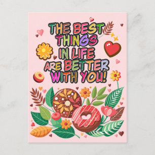 Klaslokaal Valentijnsdag Boho Donuts en Flowers Feestdagenkaart