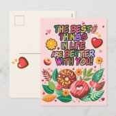 Klaslokaal Valentijnsdag Boho Donuts en Flowers Feestdagenkaart (Voorkant / Achterkant)