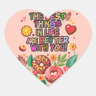 Klaslokaal Valentijnsdag Boho Donuts en Flowers Hart Sticker