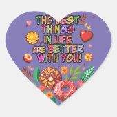 Klaslokaal Valentijnsdag Boho Donuts en Flowers Hart Sticker (Voorkant)