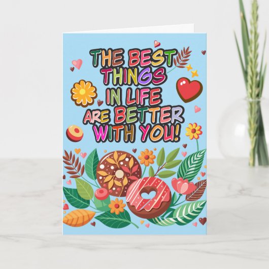 Klaslokaal Valentijnsdag Boho Donuts en Flowers Kaart (Voorkant)