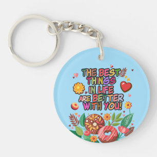 Klaslokaal Valentijnsdag Boho Donuts en Flowers Sleutelhanger