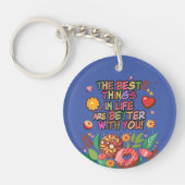 Klaslokaal Valentijnsdag Boho Donuts en Flowers Sleutelhanger (Voorkant)