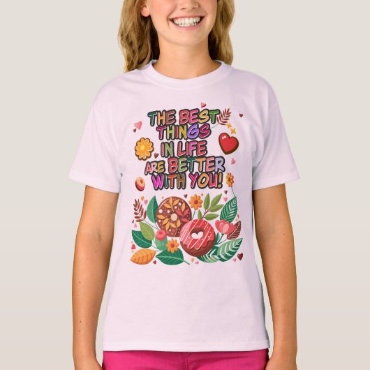 Klaslokaal Valentijnsdag Boho Donuts en Flowers T-shirt (Voorkant)