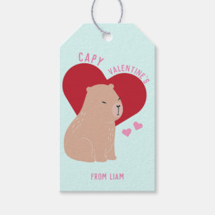 Klaslokaal Valentijnsdag Capybara Cadeaulabel