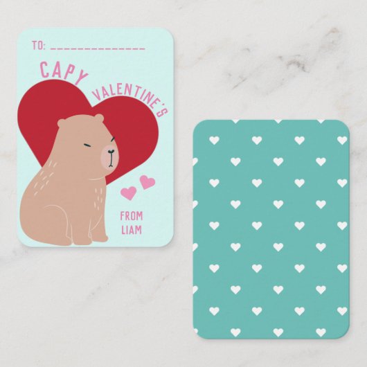 Klaslokaal Valentijnsdag Capybara Capy Notitiekaartje (Voorkant / Achterkant)