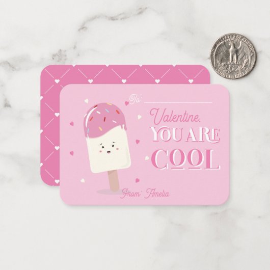Klaslokaal Valentijnsdag Cool Popsicle Notitiekaartje (Voorkant / Achterkant in situ)
