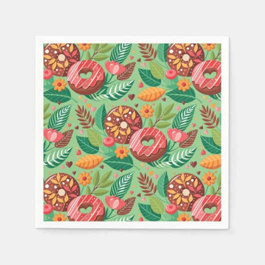 Klaslokaal Valentijnsdag Donuts en Flowers Decor Servet (Voorkant)