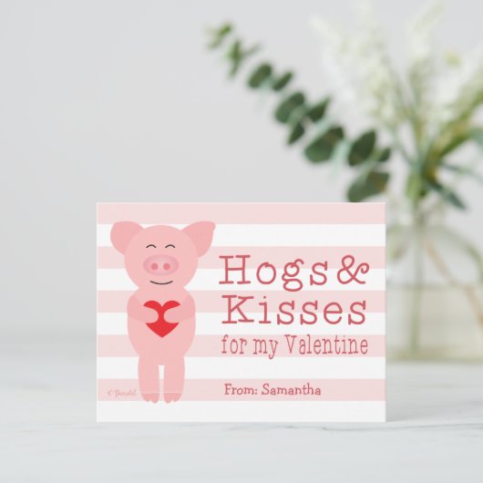 Klaslokaal Valentijnse  voor Kids Pig Hog en Kisse Feestdagenkaart (Staand voorkant)