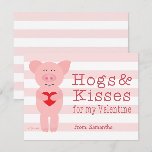 Klaslokaal Valentijnse  voor Kids Pig Hog en Kisse Feestdagenkaart (Voorkant / Achterkant)