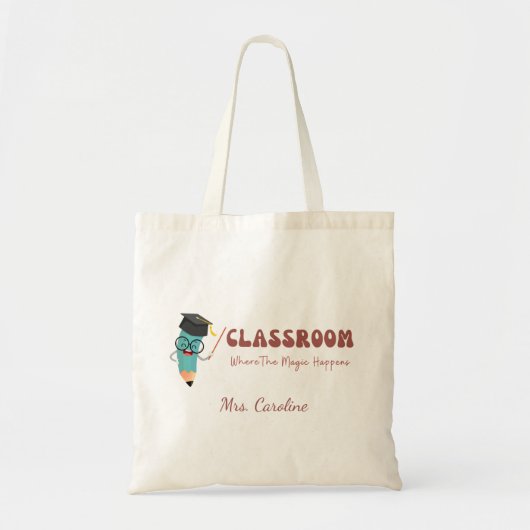 Klaslokaal waar de magie gebeurt Schattigee leraar Tote Bag (Voorkant)