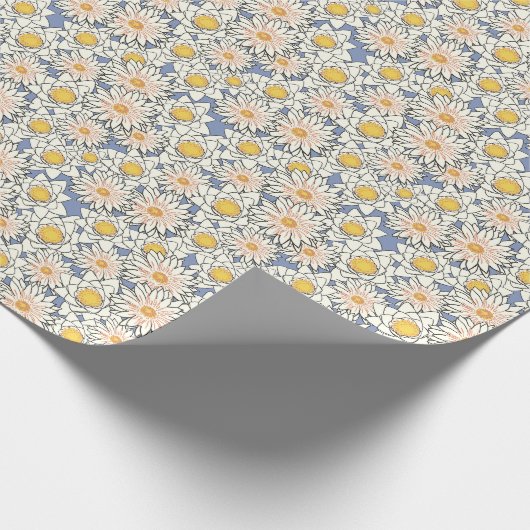 Klasretro floreel patroon l Geel en blauw Cadeaupapier (Hoek)