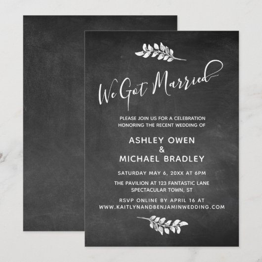 Klassboard & Botanisch Onze Trouwreceptie Kaart (Voorkant / Achterkant)