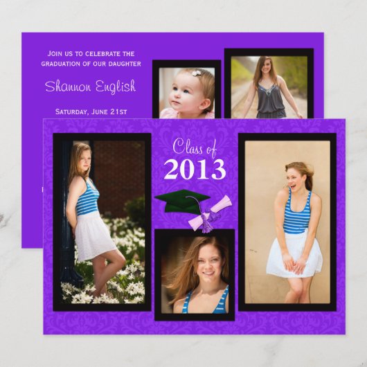 Klasse 2013 Paarse uitnodiging tot het Afstuderen (Voorkant / Achterkant)