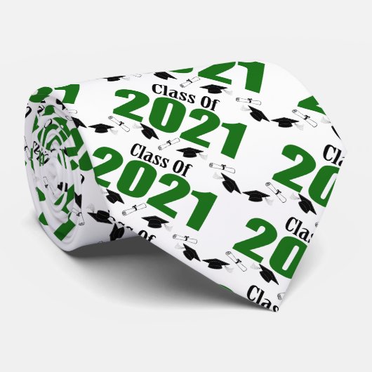 Klasse 2021 Petten en diploma's (groen) Stropdas (Opgerold)