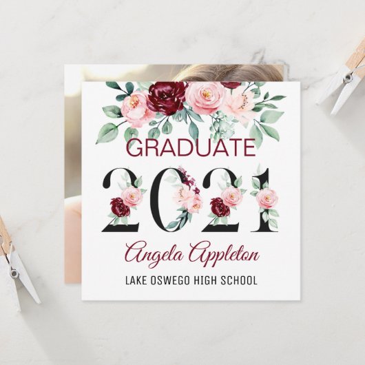 Klasse 2021 Waterverf Floral Afstuderen Card Kaart (Voorkant / Achterkant in situ)