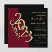 Klasse 2023 Afstudeerder Burgundy and Gold Invitat Kaart (Voorkant / Achterkant)