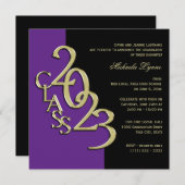 Klasse 2023 Afstudeerder Paarse en gouduitnodiging Kaart (Voorkant / Achterkant)