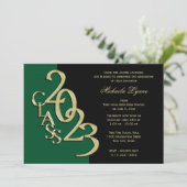 Klasse 2023 Afstuderen Green and Gold Invitation Kaart (Staand voorkant)