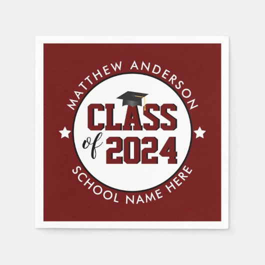 Klasse 2023 Burgundy Afstuderen Graduation Party Servet (Voorkant)
