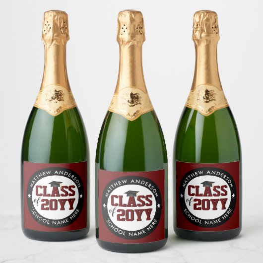 Klasse 2023 Burgundy Afstuderen Graduation Party Sparkling Wijnetiket (Flessen)