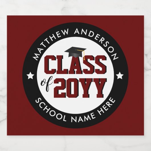 Klasse 2023 Burgundy Afstuderen Graduation Party Sparkling Wijnetiket (Enkel label)