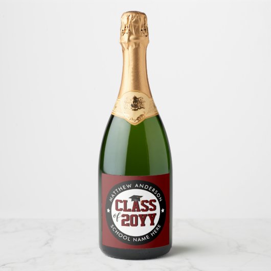 Klasse 2023 Burgundy Afstuderen Graduation Party Sparkling Wijnetiket (Voorkant)