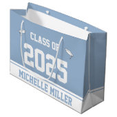Klasse 2023 en Naam op Baby Blue en White Groot Cadeauzakje (Voorkant Gekanteld)