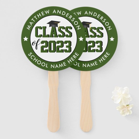 Klasse 2023 Forest Green Graduation Party Handwaaier (Voorkant en achterkant)