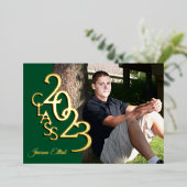 Klasse 2023 Foto Afstuderen Green en Gold Folie Uitnodiging (Staand Voorkant)