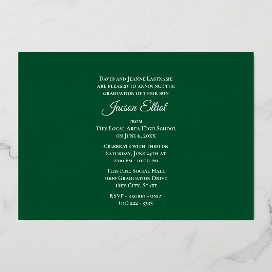 Klasse 2023 Foto Afstuderen Green en Gold Folie Uitnodiging (Achterkant)