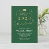 Klasse 2023 Green Gold Afstuderen Graduation Party Kaart (Staand voorkant)