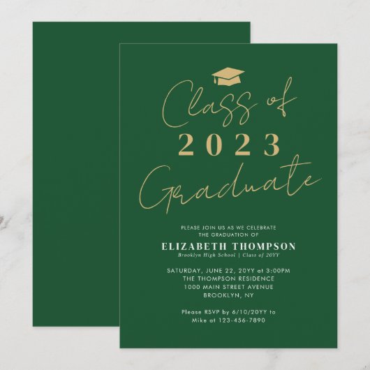 Klasse 2023 Green Gold Afstuderen Graduation Party Kaart (Voorkant / Achterkant)