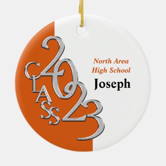 Klasse 2023 Sinaasappel en zilver Afstuderen Foto Keramisch Ornament (Achterkant)