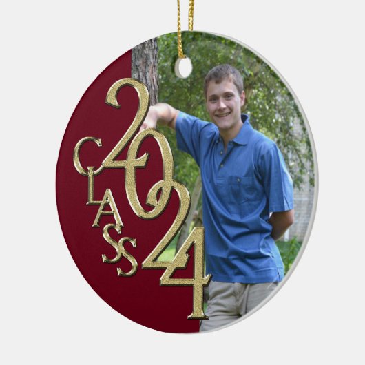 Klasse 2024 Bourgondië en Goud Afstuderen Foto Keramisch Ornament (Links)